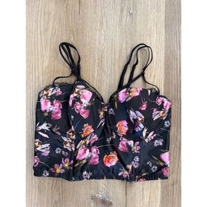 Victoria's Secret Corset Top Womens 32DD Black Floral Bustier Very Sexy Y2K